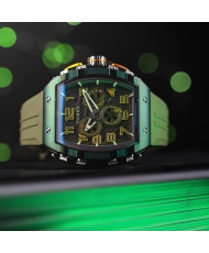 Stainless Steel and Silicone Chronograph Watch, Green, Silver - MAGELLAN RETROGRADE CHRONOGRAPH - NB-6088-05