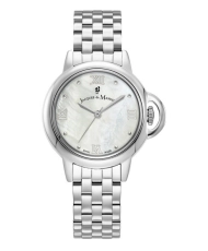 Foto frontal del reloj suizo para mujer en acero inoxidable y blanco pulido, gris - Grace - JACQUES DU MANOIR | JWL02501