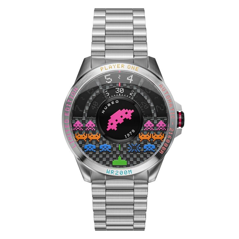 Automatische Taucheruhr aus Edelstahl, Schwarz, Silber – QUASAR AUTOMATIC SPACE INVADERS – NB-6082-SI-11