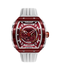 Reloj automático en acero y silicona, rojo, blanco - MAGELLAN 24H AUTOMATIC - NB-6087-02