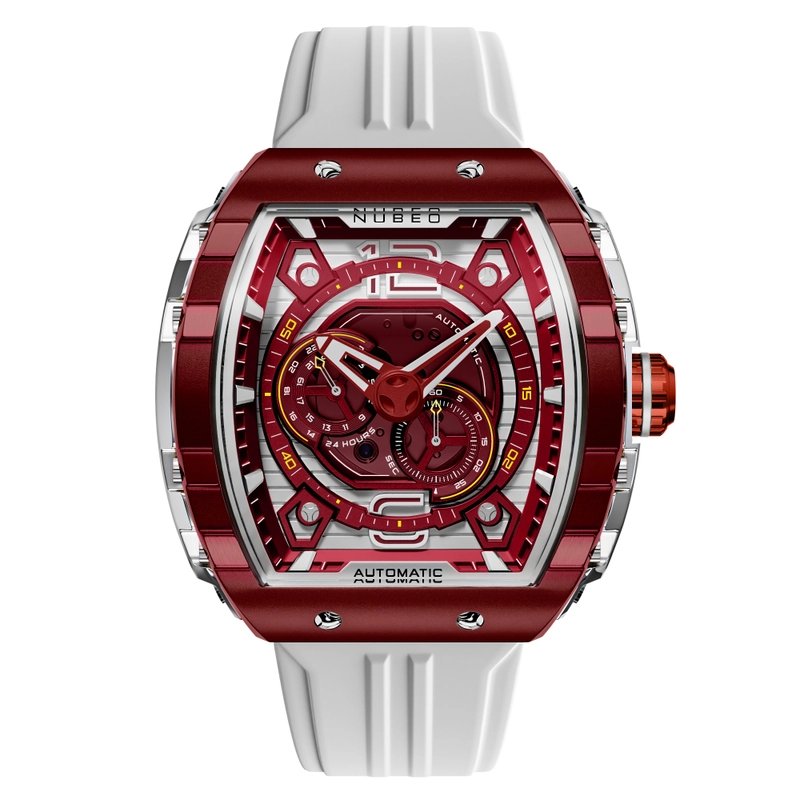 Montre automatique en acier inoxydable et silicone, rouge, blanc - MAGELLAN 24H AUTOMATIC - NB-6087-02