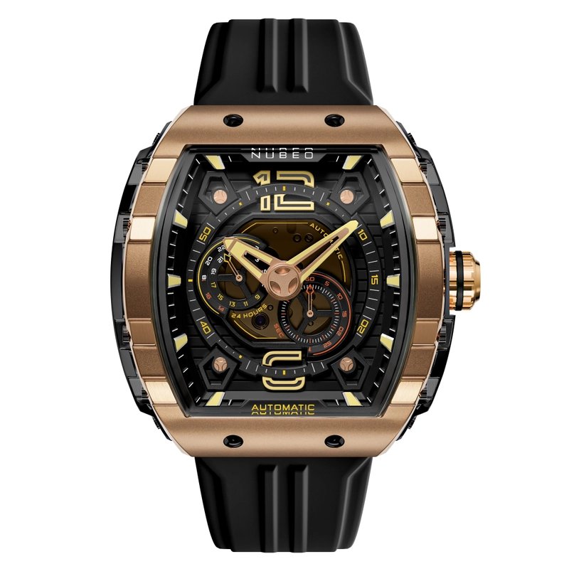 Automatic watch in stainless steel and silicone, rose gold, black - MAGELLAN 24H AUTOMATIC - NB-6087-06