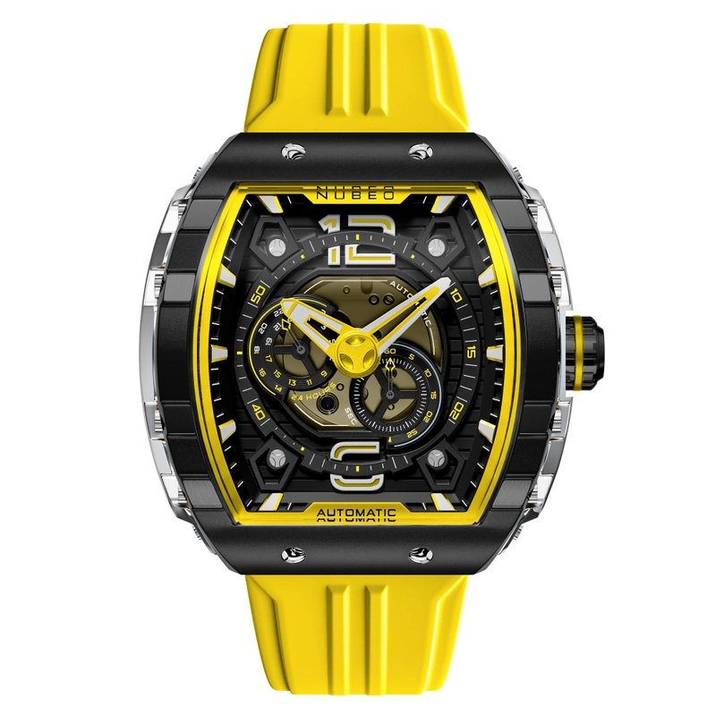 Reloj automático en acero y silicona, negro, amarillo - MAGELLAN 24H AUTOMATIC - NB-6087-08