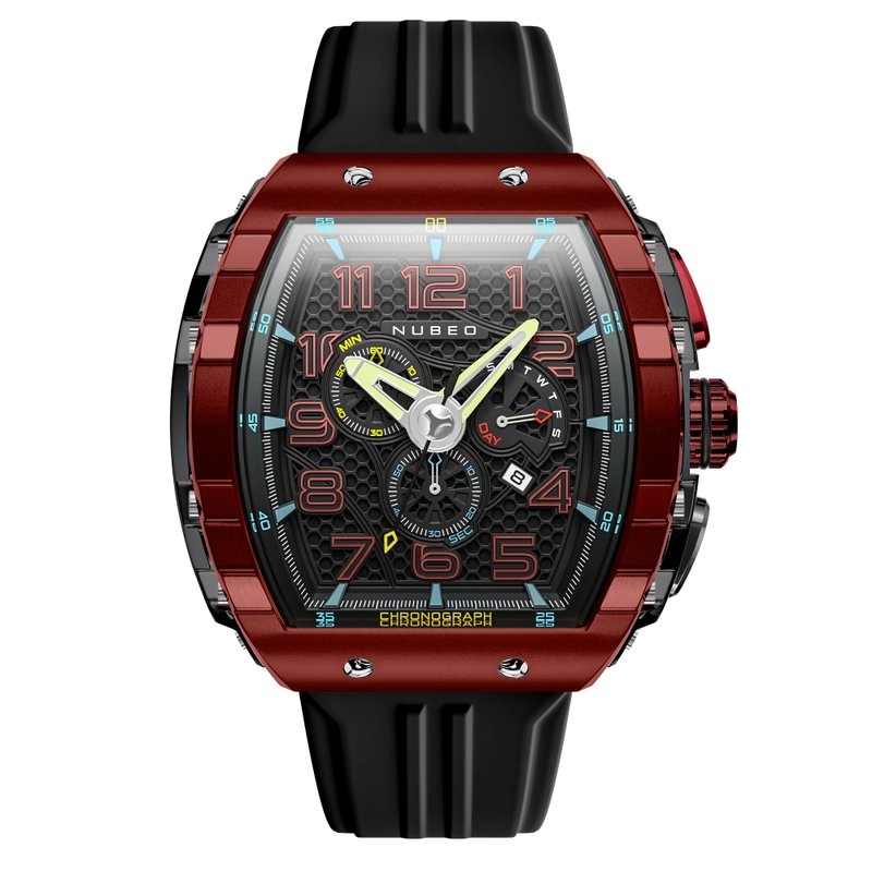 Montre chronographe en acier inoxydable et silicone, rouge, noir - MAGELLAN CHRONOGRAPH RETROGRADE - NB-6088-03