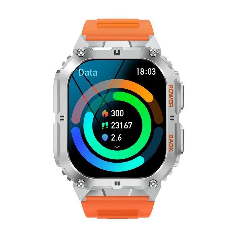 Montre connectée quartz en métal, argenté, noir, orange - COMPASS AMOLED - SW074B