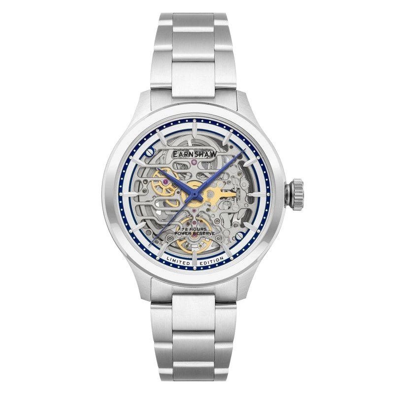 Photo de face de cette Montre Squelette Homme en Acier inoxydable Bleu, Gris - BARON - EARNSHAW | ES-8229-22