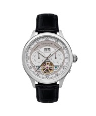 Stainless Steel and Leather Automatic Watch - BARON GRAND DATE CALENDAR OPEN HEART AUTOMATIC - ES-8187-01