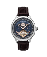 Montre automatique en acier inoxydable et cuir - BARON GRAND DATE CALENDAR OPEN HEART AUTOMATIC - ES-8187-02