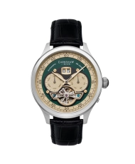 Stainless Steel and Leather Automatic Watch - BARON GRAND DATE CALENDAR OPEN HEART AUTOMATIC - ES-8187-03