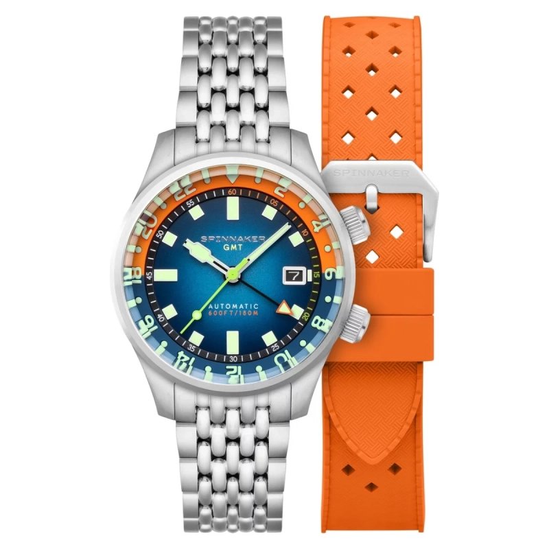 Montre Homme en Acier inoxydable, Noir, Bleu, Orange, Argenté - BRADNER GMT - SP-5121-AA