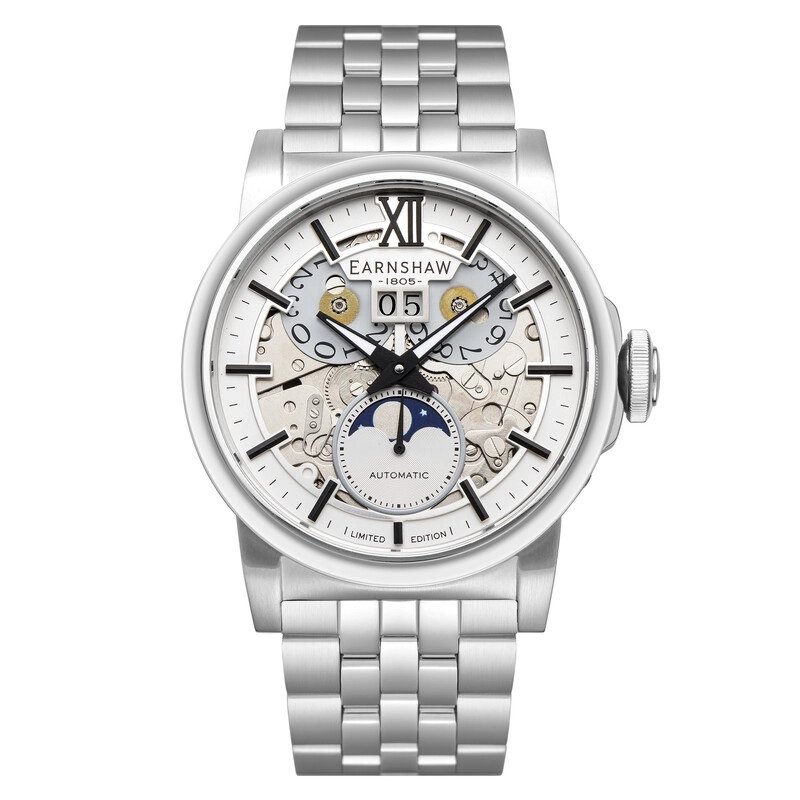 Front photo of this Grey Stainless Steel Men's Skeleton Watch - HANSOM - EARNSHAW | ES-8241-11