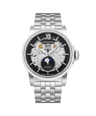 Front photo of this Men's Skeleton Watch in Stainless Steel Grey, Black - HANSOM - EARNSHAW | ES-8241-22