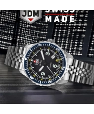 Montre Suisse Quartz en Acier inoxydable, Argenté, Noir, Bleu - WINGMAN - JDM-WG028-04