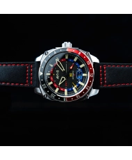 Montre Automatique en Cuir véritable, Noir, Argenté, Rouge - HAWKER HUNTER ATLAS GMT AUTOMATIC - AV-4122-01