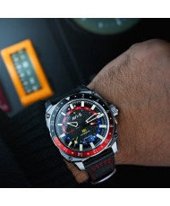 Montre Automatique en Cuir véritable, Noir, Argenté, Rouge - HAWKER HUNTER ATLAS GMT AUTOMATIC - AV-4122-01