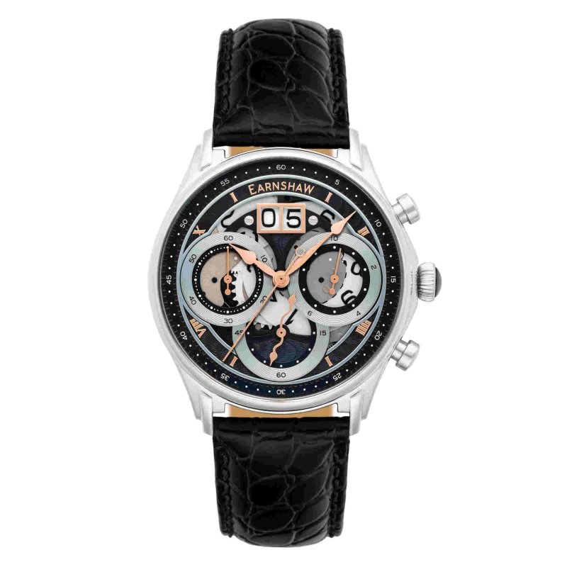 Front photo of this Men's Chronograph Watch in Black Stainless Steel - NASMYTH GRANDE DATE CHRONOGRAPH - EARNSHAW | ES-8260