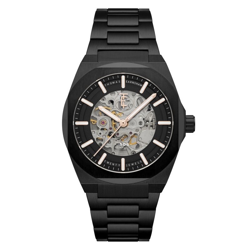 Photo de face de cette Montre Squelette Homme en  Noir - FOWLER SKELETON AUTOMATIC - EARNSHAW | ES-8263-55