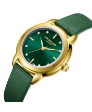 Montre Quartz en Cuir, Vert, Doré - LC08025.175