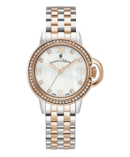 Foto frontal del reloj suizo para mujer en acero inoxidable y pulido gris, rosa - Grace - JACQUES DU MANOIR | JWL02507