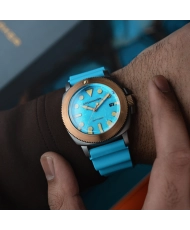 Montre de plongée Automatique en Silicone, Bleu, Turquoise - HULL TITANIUM BRONZE AUTOMATIC LAPIDARY - SP-5145-04