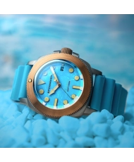 Montre de plongée Automatique en Silicone, Bleu, Turquoise - HULL TITANIUM BRONZE AUTOMATIC LAPIDARY - SP-5145-04