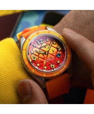 Automatische Taucheruhr aus Silikon, Orange, Silber, Gelb, Orange - FLEUSS AUTOMATIC SPONGEBOB SQUAREPANTS - SP-5151-04