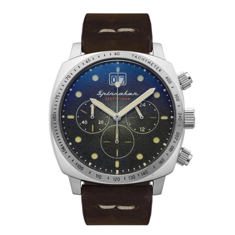 Front photo of this HULL - SPINNAKER | SP-5068-02 Blue, Grey, Brown Stainless Steel Men's Watch