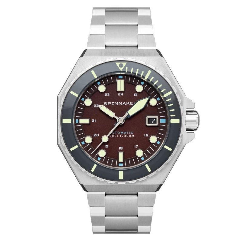 Photo de face de cette Montre de plongée Homme en Acier inoxydable Gris, Rouge DUMAS - SPINNAKER | SP-5081-AA