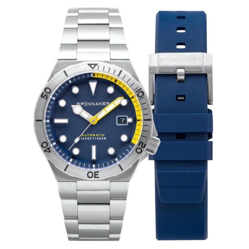 Photo de face de cette Montre de plongée Homme en Acier inoxydable Bleu, Gris BOETTGER AUTOMATIC - SPINNAKER | SP-5083-DD