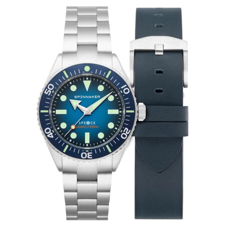 Photo de face de cette Montre de plongée Homme en Acier inoxydable Bleu SPENCE - SPINNAKER | SP-5097-22