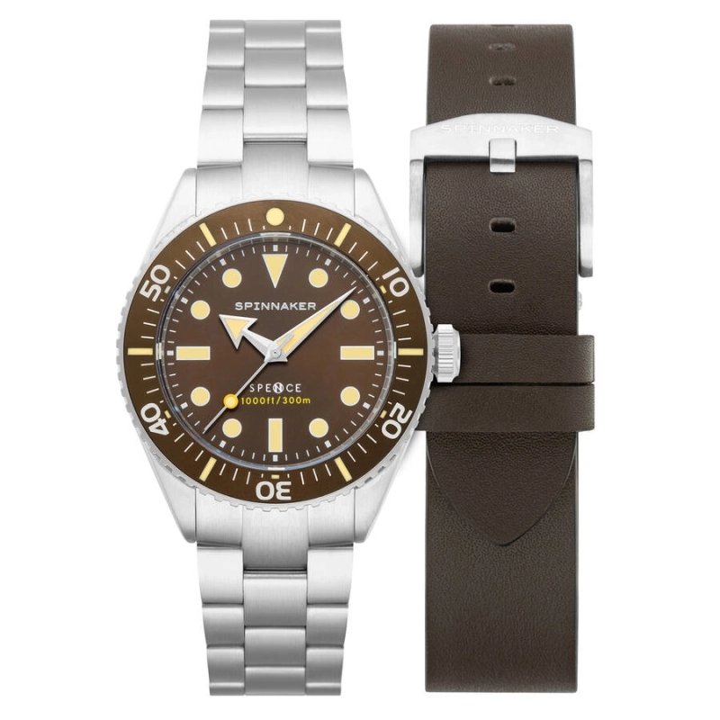 Photo de face de cette Montre de plongée Homme en Acier inoxydable Gris, Marron SPENCE - SPINNAKER | SP-5097-33