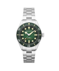 Foto frontal de este reloj de buceo para hombre en acero inoxidable gris, verde SPENCE - SPINNAKER | SP-5097-44