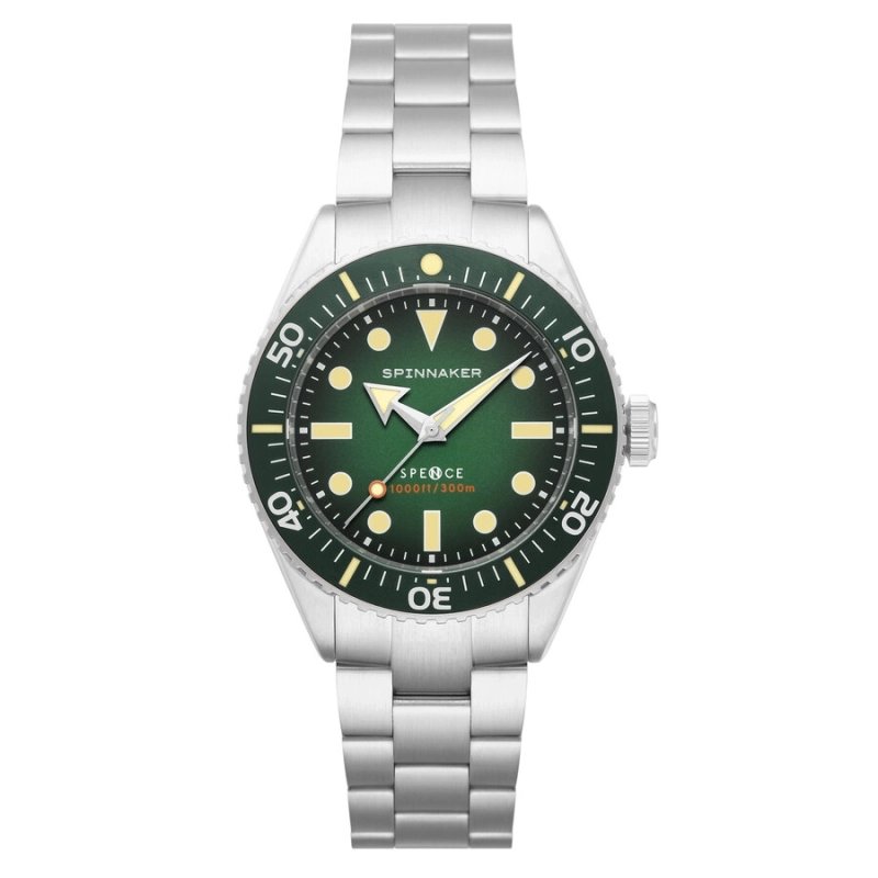 Photo de face de cette Montre de plongée Homme en Acier inoxydable Gris, Vert SPENCE - SPINNAKER | SP-5097-44