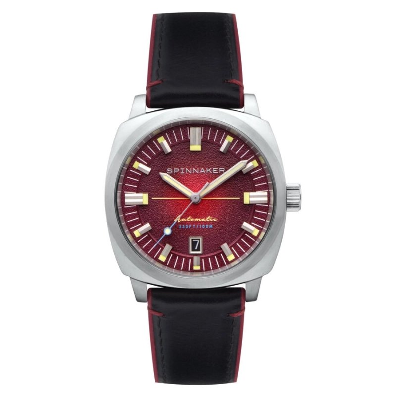 Vorderes Foto dieser Herrenuhr aus Edelstahl, poliertem Stahl, grauem Satinstahl und Rot. HULL CASCARA – SPINNAKER | SP-5113