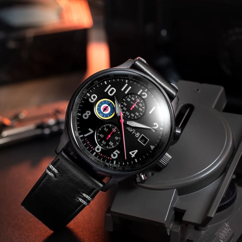 Montre Chronographe Homme en Acier inoxydable, Cuir, Noir - HAWKER HURRICANE LIMITED EDITION - AV-4011-0T - AVI-8