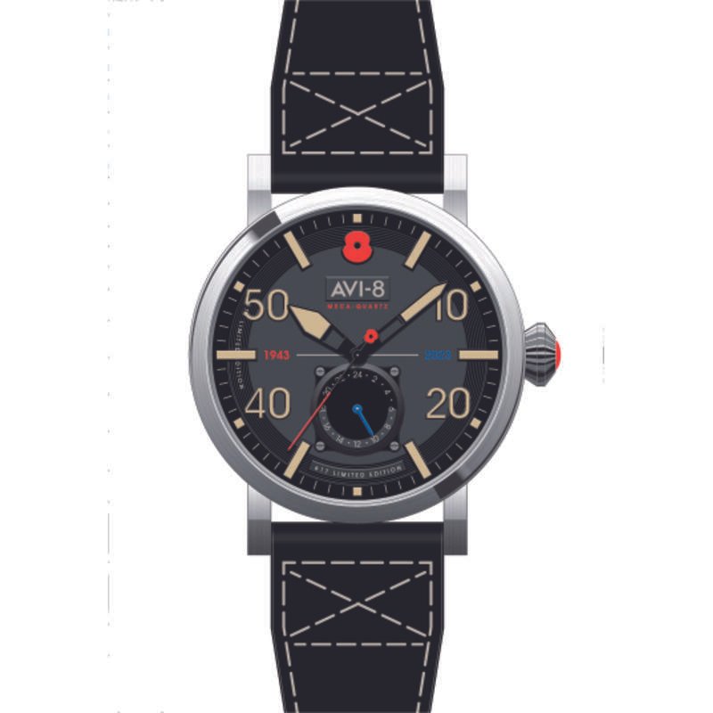 Reloj Meca de Cuarzo para Hombre en Acero, Piel, Ónix Negro, Plata, Negro - DAMBUSTER - AV-4108-RBL-01 - AVI-8