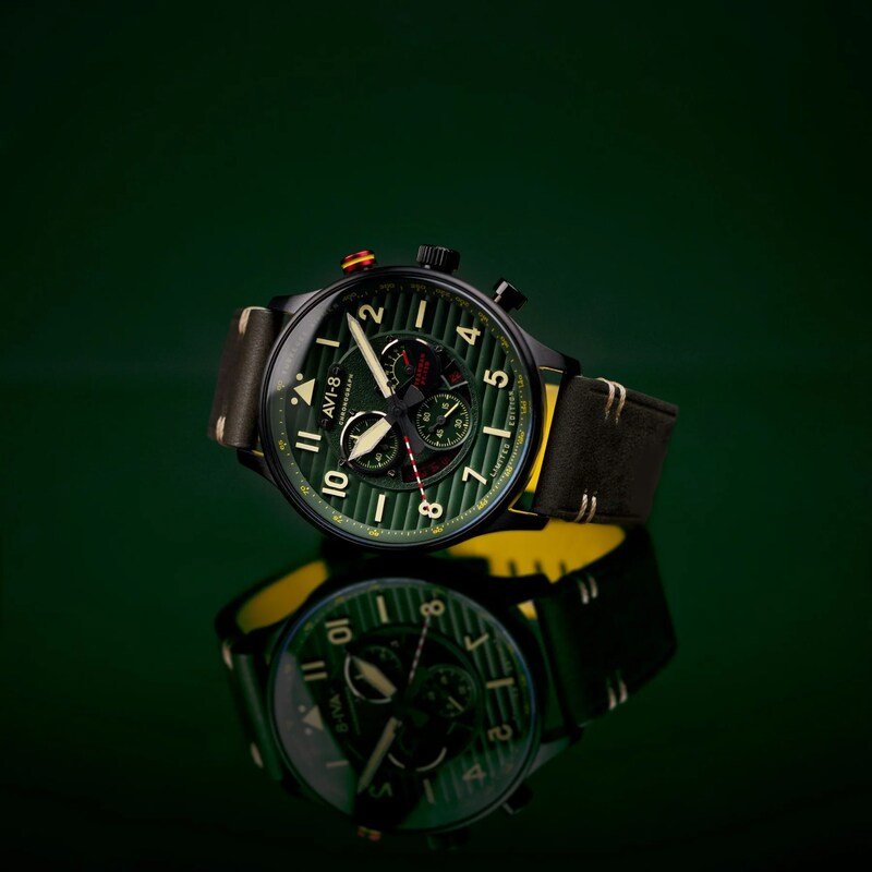 Reloj Cronógrafo para Hombre en Acero, Piel, Nylon, Verde, Negro - FLYBOY - AV-4109-04 - AVI-8