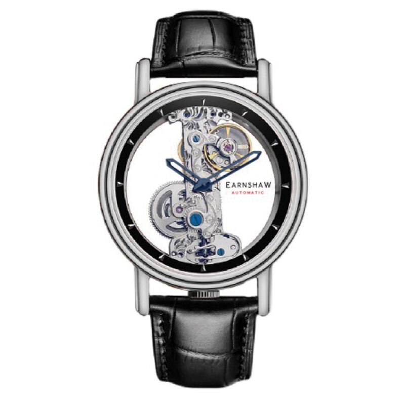 Montre squelette Homme Automatique en Acier inoxydable, Cuir, Noir, Argenté - FOWLER BRIDGE SKELETON - ES-8225-01 - Earnshaw