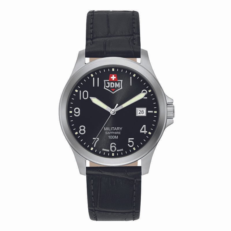 Reloj Suizo para Hombre en Acero, Piel, Negro, Plata - ALPHA I - JDM-WG001-01 - JDM - Militar