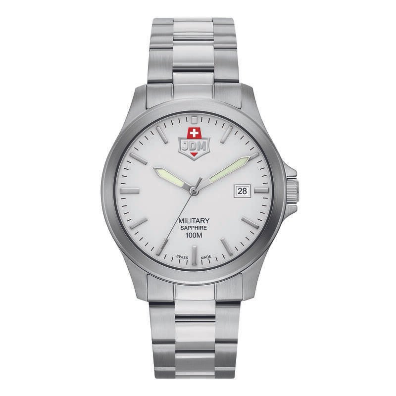 Montre Suisse Homme en Acier inoxydable, Blanc, Argenté - ALPHA II - JDM-WG005-01 - JDM - Military