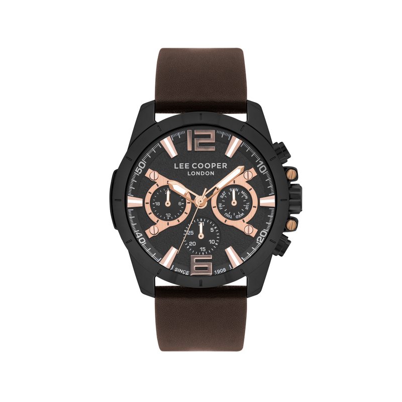 Montre quartz  en métal et cuir, noir,rose doré,chocolat - LC07613.654 de la marque LEE COOPER LONDON