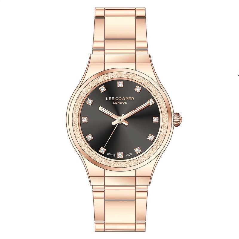 Reloj Mujer Cuarzo Metal, Negro, Oro Rosa - LC07678.450 - LEE COOPER