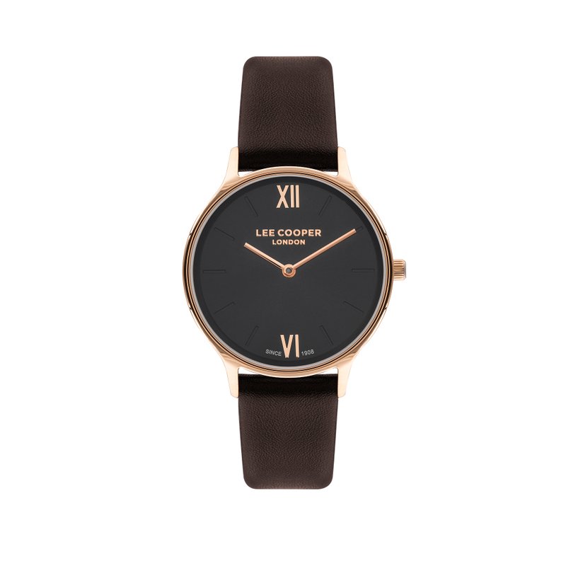 Montre quartz  en métal et cuir, rose doré,noir,chocolat - LC07712.466 de la marque LEE COOPER LONDON