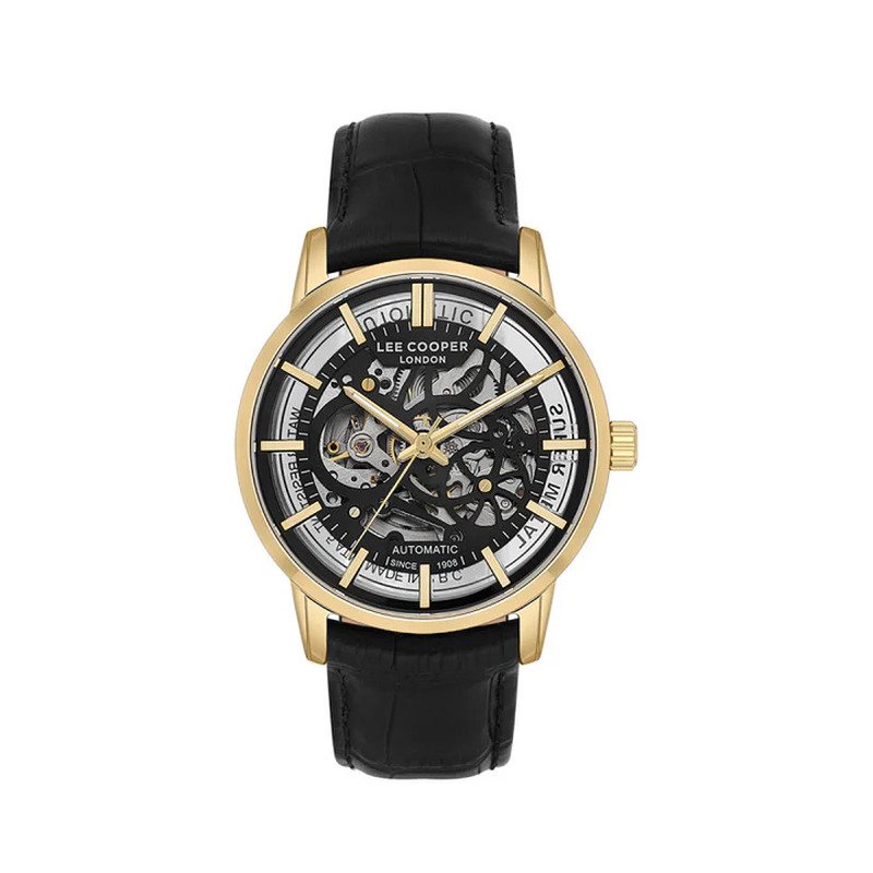 Montre squelette automatique en métal et cuir, doré,noir - LC08035.161 de la marque LEE COOPER LONDON