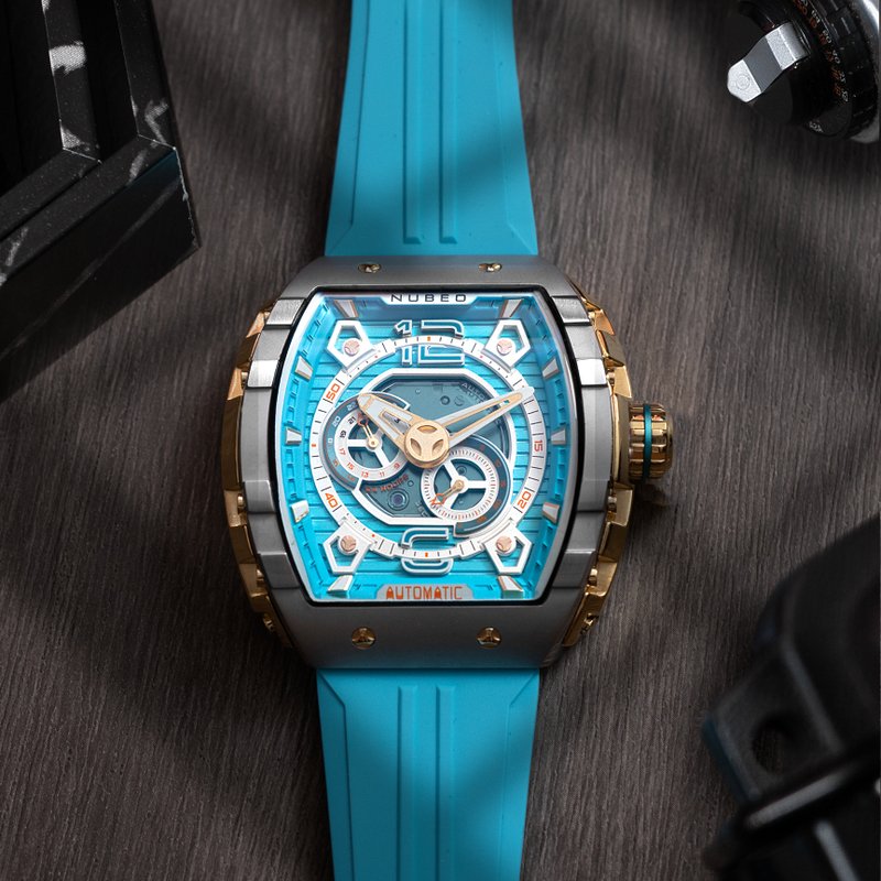 Montre automatique en acier inoxydable et silicone, doré,argenté,bleu - MAGELLAN 24H AUTOMATIC - NB-6087-04 de la marque NUBEO