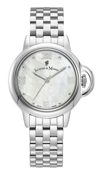 Swiss Women's Watch in Stainless Steel and Polished White, Grey - Grace - JACQUES DU MANOIR