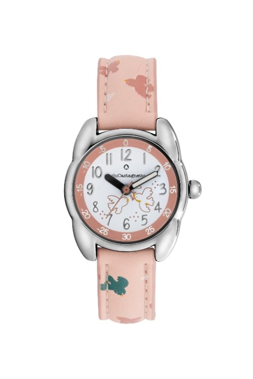 Montre fille pas chère en Métal et Cuir, Argenté, Rose - 38964