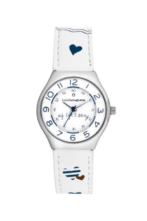 Montre fille pas chère en Métal et Cuir, Argenté, Blanc - 38983