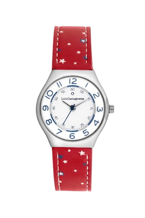 Montre fille pas chère en Métal et Cuir, Argenté, Rouge - 38985