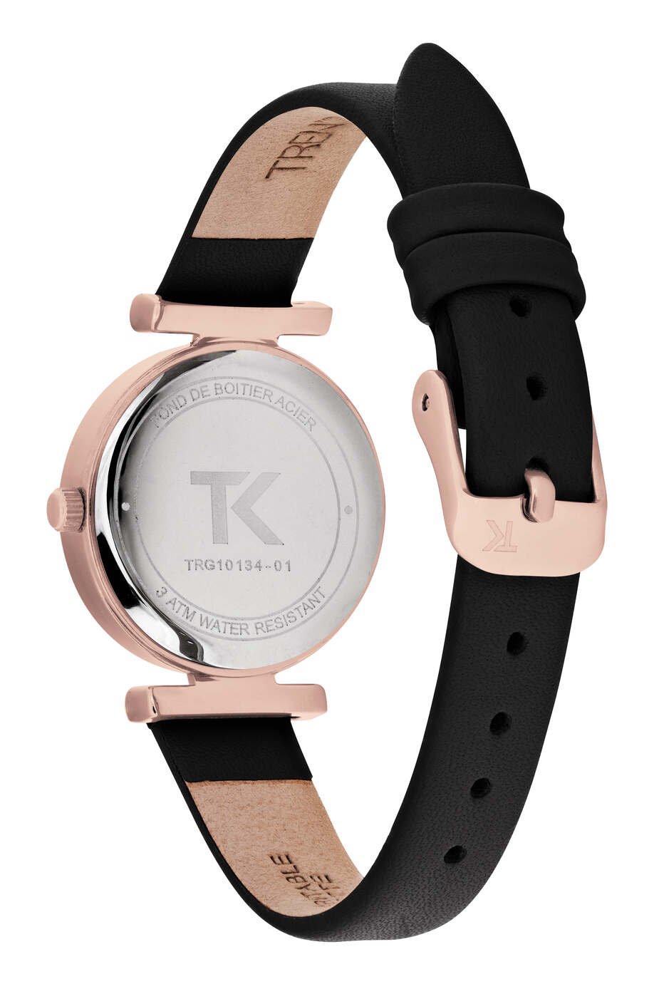 Montre Femme pas chère Quartz en Métal et Cuir, Rose Doré, Noir - TRG10134-01